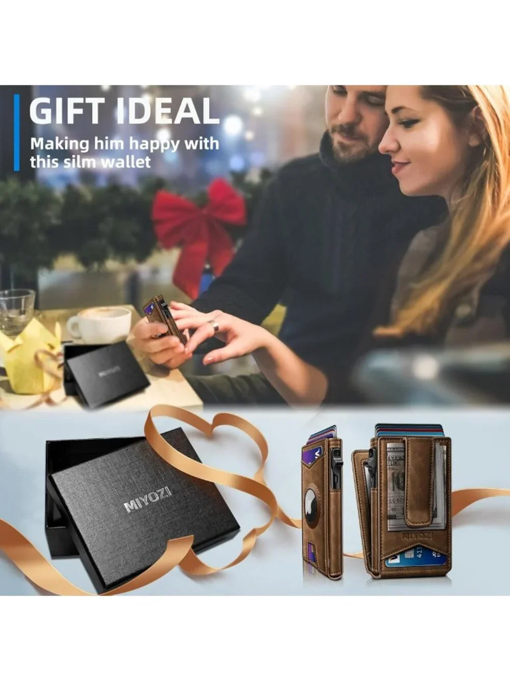 Men's RFID Blocking Money Clip Wallet - 9-Card Pop-Up Holder, ID Window
